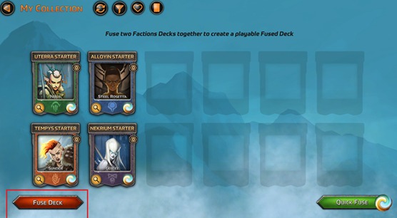 Decks iniciais e botão Fuse Deck